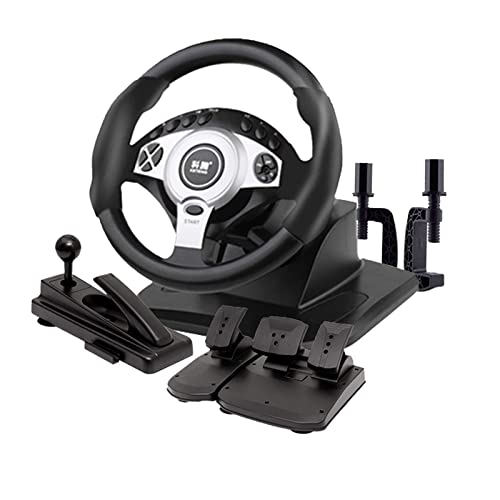 ZBBN Simulador de conducción de Camiones, Volante para Juegos de Coche USB 900 °, Freno de Mano + Pedal de Embrague, Ventana Compatible PC/portátil, Negro