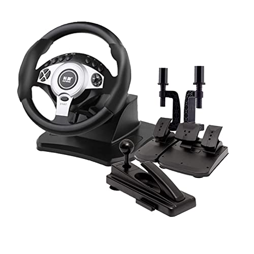 ZBBN Simulador de conducción de PC, Volante USB para Juegos de Coche, Freno de Mano + Pedal de Embrague Ángulo Ajustable, PC/portátil Compatible, Negro