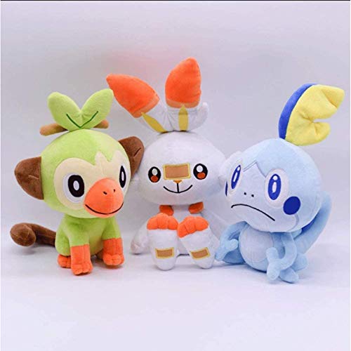 zdffgcgvg Pokemon Sobble Scorbunny Grookey Peluche de 20 cm, Lindo Juego de Dibujos Animados Elf Doll da 3 Regalos de cumpleaños a la Familia