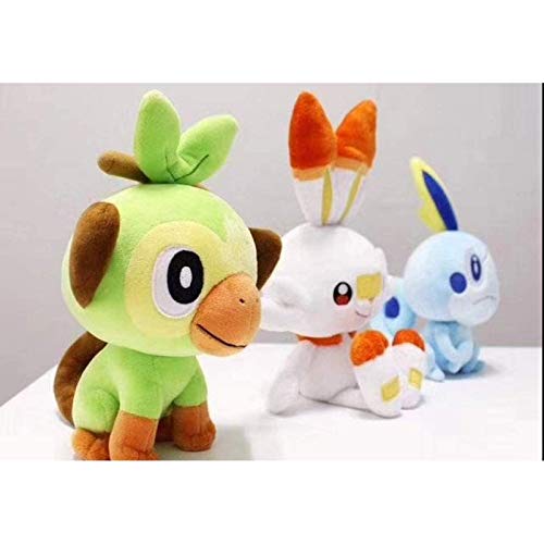 zdffgcgvg Pokemon Sobble Scorbunny Grookey Peluche de 20 cm, Lindo Juego de Dibujos Animados Elf Doll da 3 Regalos de cumpleaños a la Familia