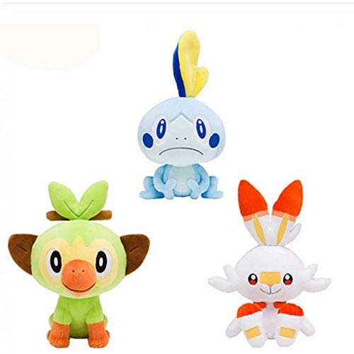 zdffgcgvg Pokemon Sobble Scorbunny Grookey Peluche de 20 cm, Lindo Juego de Dibujos Animados Elf Doll da 3 Regalos de cumpleaños a la Familia