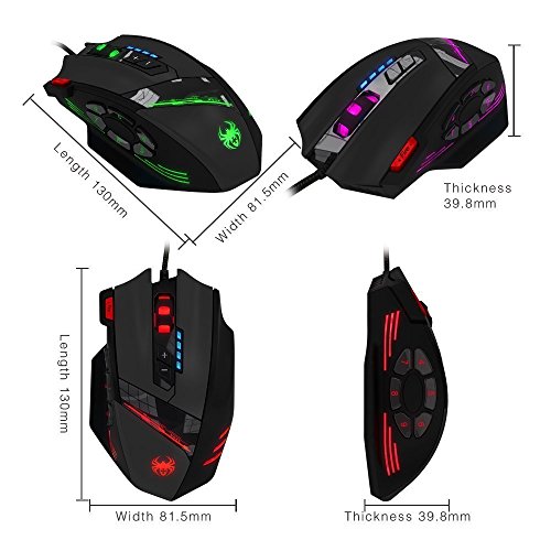 Zelotes Ratón Gaming con Cable Alto Rendimiento,12 Botones Ratón Programable,4000dpi Mouse,Negro
