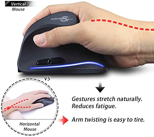 Zelotes Ratón Inalámbrico Recargable,2400DPI Ratón Vertical Ergonómico,2,4 G USB óptico Ratón, Diseño para Reducir la Muñeca Masculina