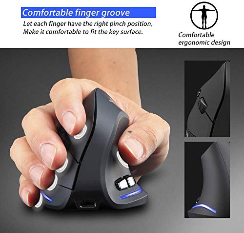 Zelotes Ratón Inalámbrico Recargable,2400DPI Ratón Vertical Ergonómico,2,4 G USB óptico Ratón, Diseño para Reducir la Muñeca Masculina