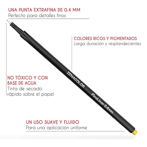 Zenacolor 120 Rotuladores Punta Fina - Boligrafos Punta Fina 0.4mm - Material escolar Perfecto para Caligrafía, Lettering, Colorear, Mandalas, Cómics, Manga