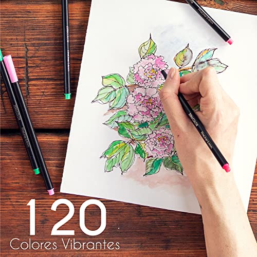 Zenacolor 120 Rotuladores Punta Fina - Boligrafos Punta Fina 0.4mm - Material escolar Perfecto para Caligrafía, Lettering, Colorear, Mandalas, Cómics, Manga