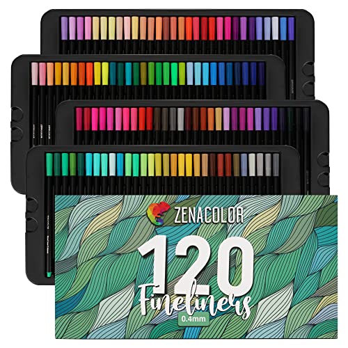 Zenacolor 120 Rotuladores Punta Fina - Boligrafos Punta Fina 0.4mm - Material escolar Perfecto para Caligrafía, Lettering, Colorear, Mandalas, Cómics, Manga