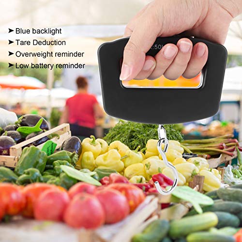 Zerodis Báscula digital de pesca para equipaje, báscula digital electrónica de 50 kg, gancho para colgar portátil/LCD retroiluminado/para cocina, pesca, alimentos, envío, correos