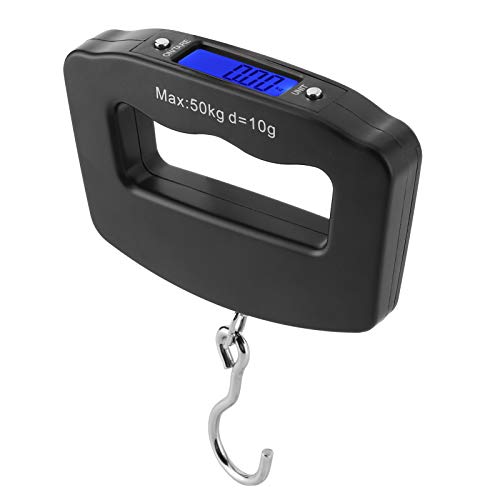 Zerodis Báscula digital de pesca para equipaje, báscula digital electrónica de 50 kg, gancho para colgar portátil/LCD retroiluminado/para cocina, pesca, alimentos, envío, correos