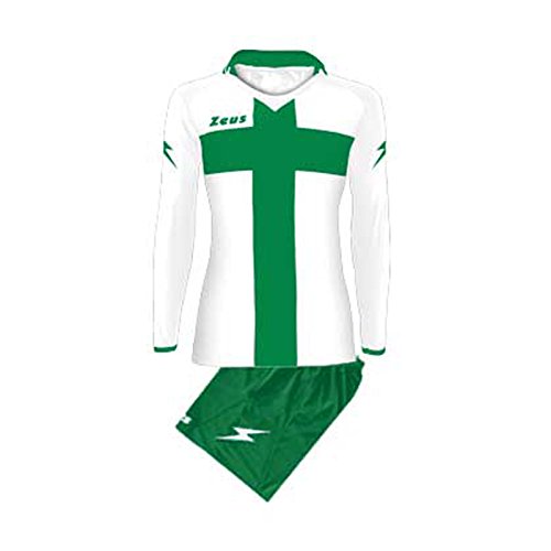 Zeus - Juego Completo de Camiseta y pantalón Corto para fútbol, Unisex Adulto Hombre, Bianco-Verde, M