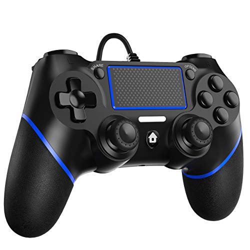 Zexrow Mando para PS4, Controlador De Juegos con Cable para PlayStation4/Pro/Slim/PC, Gamepad con Vibración Dual, Agarre Antideslizante y Cable USB De 2,1 m (Negro)