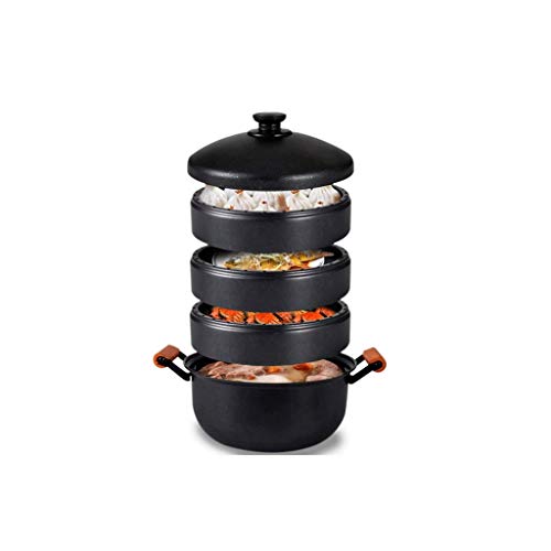 ZHGCHF Steamer, seleccionado de hierro fundido, robusto y duradero, tapa sellada, mango de registro, la parte superior de vapor y de cocción inferior