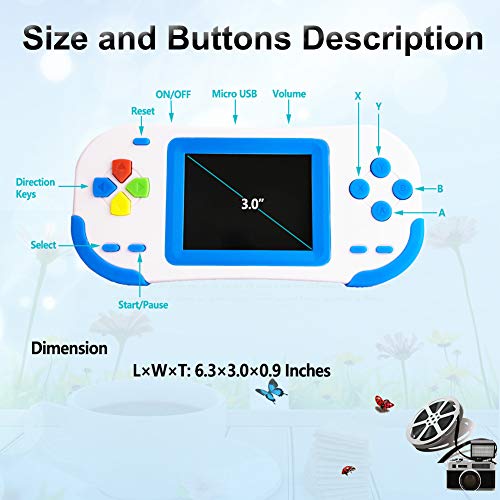 ZHISHAN Consola de Juegos Portátil para Niños con Construido en 220 Classic Video Juegos Sistema 3.0" LCD Cumpleaños Azul