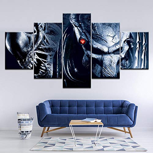 ZhuHZ Cuadro sobre Lienzo 5 Panel Movie Aliens Vs Predator - Requiem Modern Living Room Home Decor Canvas Picture Wall Art HD Print Painting Artwork Impresiones en Lienzo