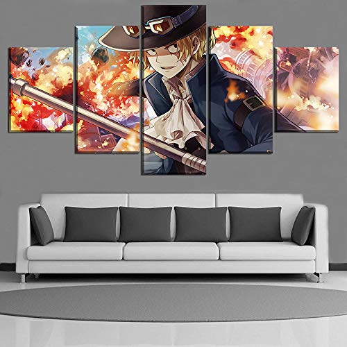 ZhuHZ Cuadro sobre Lienzo Cuadro de Pared único, Moderno, Decorativo, 5 Paneles, Sabo Pirate Warriors Painting Canvas Print Anime One Piece Poster Impresiones en Lienzo