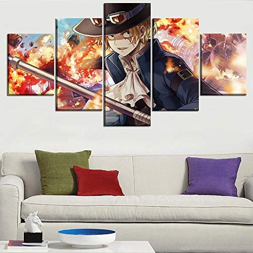ZhuHZ Cuadro sobre Lienzo Cuadro de Pared único, Moderno, Decorativo, 5 Paneles, Sabo Pirate Warriors Painting Canvas Print Anime One Piece Poster Impresiones en Lienzo
