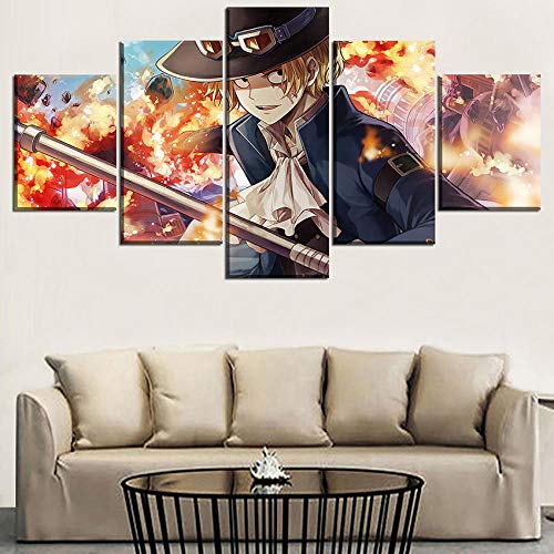 ZhuHZ Cuadro sobre Lienzo Cuadro de Pared único, Moderno, Decorativo, 5 Paneles, Sabo Pirate Warriors Painting Canvas Print Anime One Piece Poster Impresiones en Lienzo