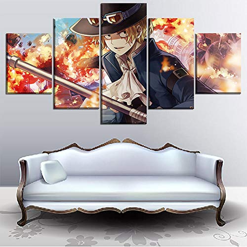 ZhuHZ Cuadro sobre Lienzo Cuadro de Pared único, Moderno, Decorativo, 5 Paneles, Sabo Pirate Warriors Painting Canvas Print Anime One Piece Poster Impresiones en Lienzo