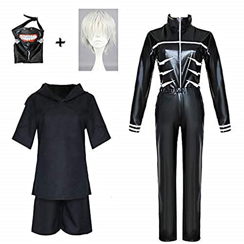 Zhujiao Ken Kaneki Disfraz de Cosplay, Anime Tokyo Ghoul Ken Kaneki Disfraz de Cosplay Ken Kaneki Disfraz Completo Uniforme con Peluca Disfraz de Fiesta de Carnaval de Halloween para Hombres