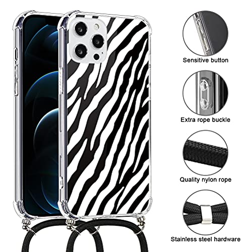 ZhuoFan Funda con Cuerda para Samsung Galaxy S20 FE 5G Carcasa Transparente con Dibujos PC et TPU Suave Silicona Case con Correa Colgante Antigolpes para Samsung S20 FE 5G Cuerda Negra, 08 Cebra