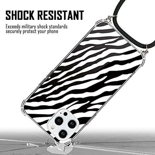 ZhuoFan Funda con Cuerda para Samsung Galaxy S20 FE 5G Carcasa Transparente con Dibujos PC et TPU Suave Silicona Case con Correa Colgante Antigolpes para Samsung S20 FE 5G Cuerda Negra, 08 Cebra