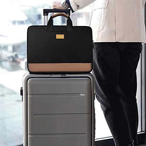ZINZ Delgado y Expandible 15 15,6 16 Pulgadas Bolsa de Hombro para Portátil, Bolsa de Negocios Antirrobo Impermeable Maletín Bandolera con Cinturón de Carro, (7 L-15.34 L) -Negro