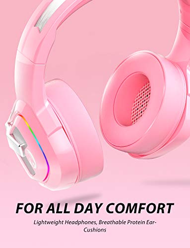 ZIUMIER Auriculares para Juegos para PS4, PS5, Xbox One, PC, Cascos Gaming con Micrófono con Cancelación de Ruido y Luz LED RGB, Sonido Envolvente de Graves (Rosa)