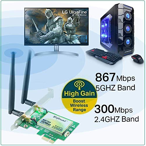 Ziyituod Tarjeta WiFi, AC inalámbrico de 1200Mbps con Adaptador Bluetooth 4.0, Tarjeta de Red WiFi PCI Express (PCIe) Tarjeta de Banda Dual (2.4GHz / 5GHz) PCI-e para Juegos de Escritorio/PC