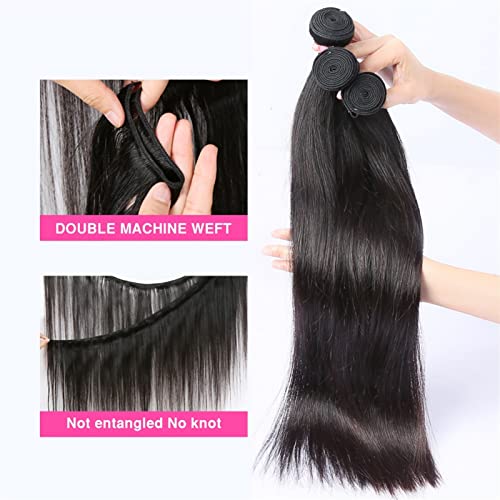 zlw-shop 3 PCS Tratamiento Y 1 PC Paquetes de Cierre de la PC 832 Pulgadas Paquetes de Tejido de Pelo Peruano Recto con Parte Central 5 × 5 Cierre de Encaje Peluquería Humana for Mujeres Negras