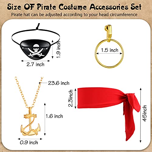 Zomiboo Set 4 Accesorios de Disfraz de Pirata Pendientes de Aro Parches de Ojos de Fieltro Pirata Traje de Pirata de Tibias Cruzadas de Cráneo Bufanda de Cabeza de Pirata Roja Collar Vintage de Oro