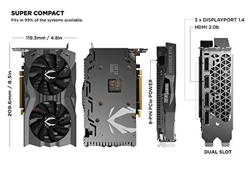 ZOTAC Gaming GeForce RTX 2060 6 GB GDDR6 192-bit Tarjeta gráfica Super Compact, ZT-T20600H-10M