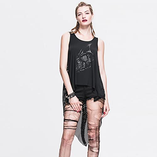 Zouyuan Diablo Fashion Gothic Women Back See-Threa Tail Shirts Camisetas Steam Punk Negro Sexy sin Mangas tee Shirts en Primavera Verano