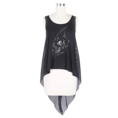 Zouyuan Diablo Fashion Gothic Women Back See-Threa Tail Shirts Camisetas Steam Punk Negro Sexy sin Mangas tee Shirts en Primavera Verano