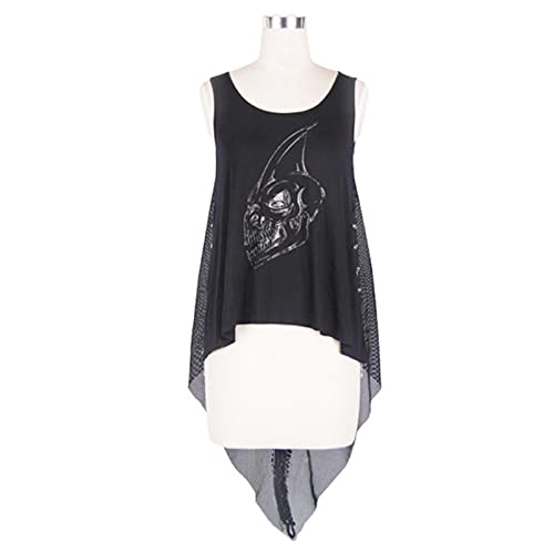 Zouyuan Diablo Fashion Gothic Women Back See-Threa Tail Shirts Camisetas Steam Punk Negro Sexy sin Mangas tee Shirts en Primavera Verano