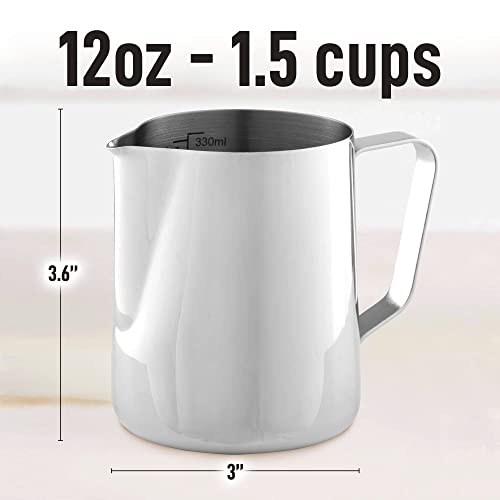 Zulay Kitchen espumar una jarra € “mejor leche vaporizador vapor copa - fácil de mediciones leer creamer dentro - making espuma de café matcha chai latte cappuccino caliente y un chocolate €“acero st