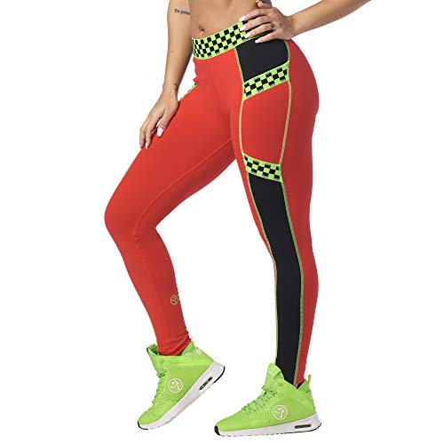 Zumba Fitness® Weit Jacquard Bund Kompression Sexy Sport Workout Leggings Damen, Rojo, XS para Mujer