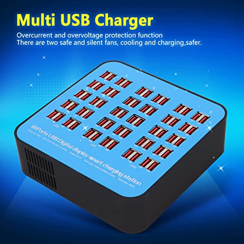 Zunate Estación de Carga USB, Estación de Carga Rápida USB de 300 W Y 60 Puertos con Interruptor de Encendido, Cargador Multi USB Powerport 60 para Teléfonos Móviles/Tabletas/DV/PSP, 2(EU)