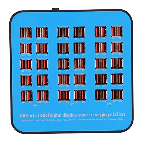 Zunate Estación de Carga USB, Estación de Carga Rápida USB de 300 W Y 60 Puertos con Interruptor de Encendido, Cargador Multi USB Powerport 60 para Teléfonos Móviles/Tabletas/DV/PSP, 2(EU)