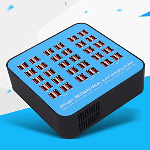 Zunate Estación de Carga USB, Estación de Carga Rápida USB de 300 W Y 60 Puertos con Interruptor de Encendido, Cargador Multi USB Powerport 60 para Teléfonos Móviles/Tabletas/DV/PSP, 2(EU)