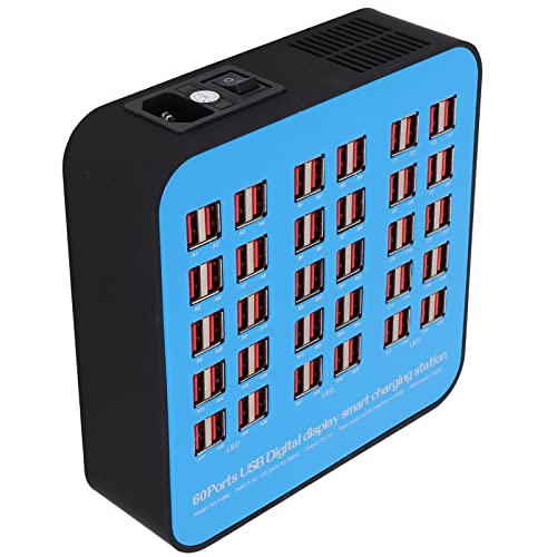 Zunate Estación de Carga USB, Estación de Carga Rápida USB de 300 W Y 60 Puertos con Interruptor de Encendido, Cargador Multi USB Powerport 60 para Teléfonos Móviles/Tabletas/DV/PSP, 2(EU)