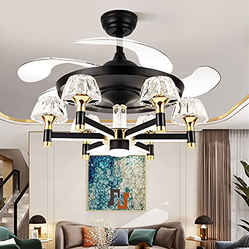 -Araña de luces Luces europeas de los fanáticos invisibles, lámparas de vanguardia de cristal LED, sala de estar de la sala de estar Luces de ventilador de techo, lámparas nórdicas modernas Lámpara de