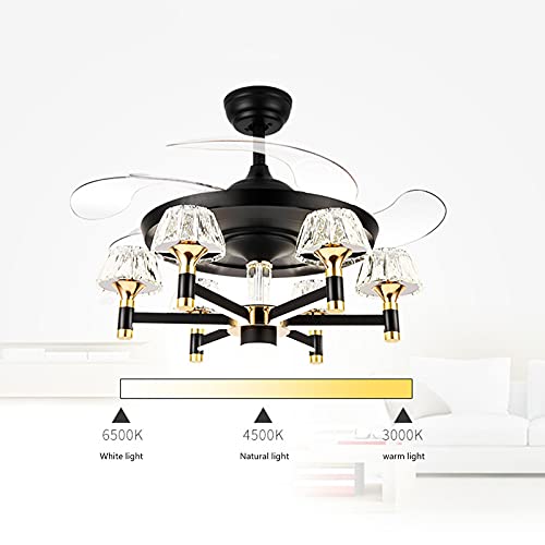 -Araña de luces Luces europeas de los fanáticos invisibles, lámparas de vanguardia de cristal LED, sala de estar de la sala de estar Luces de ventilador de techo, lámparas nórdicas modernas Lámpara de