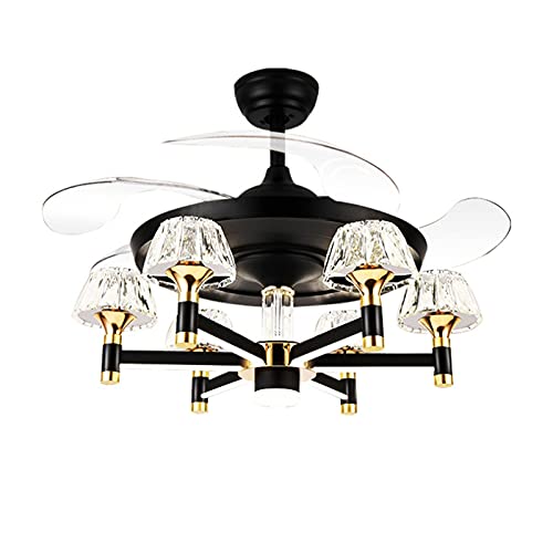 -Araña de luces Luces europeas de los fanáticos invisibles, lámparas de vanguardia de cristal LED, sala de estar de la sala de estar Luces de ventilador de techo, lámparas nórdicas modernas Lámpara de