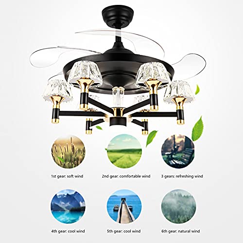 -Araña de luces Luces europeas de los fanáticos invisibles, lámparas de vanguardia de cristal LED, sala de estar de la sala de estar Luces de ventilador de techo, lámparas nórdicas modernas Lámpara de