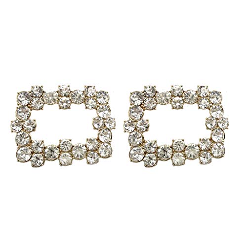 1 Par Hebillas de Zapatos de Novia Rectangular Broche con Diamantes Artificiales Accesorios de Costura de Manualidades - Plata