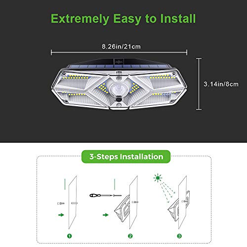 104 LED Luz Solar Exterior con Sensor de Movimiento 3 Modos, Luces LED Solares Exteriores 120º lluminación Focos Solares Exterior Impermeable Aplique Lampara Solar para Exterior Jardin Camino - 1 PC
