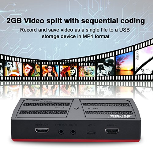 1080p HD Video Game Capture Kit con Splitter Live Streaming de con mando a distancia para PS4 y PS3, XBOX One, N64, Blu-Ray mediante HDMI, YPbPr componente/entrada AV Composite, USB Flash, Tarjeta SD