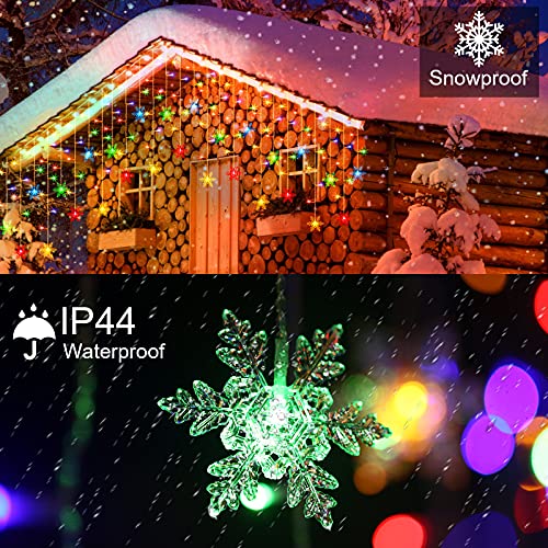 10M 400 LEDs Cortinas Luces Navidad Exteriores, Elegear Luces Led Navidad Blanco Cálido, Colores, Prolongable Guirnaldas Luces 9 Modos, Copos de Nieve Cadena Luces Decoración para Interior Casa Balcón