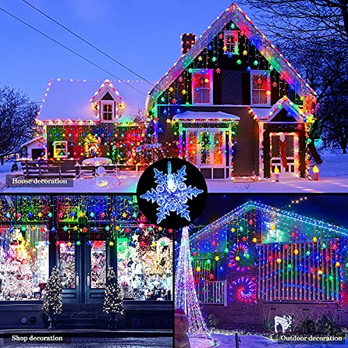 10M 400 LEDs Cortinas Luces Navidad Exteriores, Elegear Luces Led Navidad Blanco Cálido, Colores, Prolongable Guirnaldas Luces 9 Modos, Copos de Nieve Cadena Luces Decoración para Interior Casa Balcón