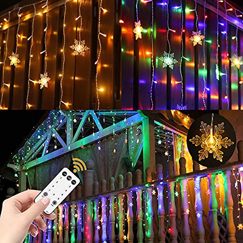 10M 400 LEDs Cortinas Luces Navidad Exteriores, Elegear Luces Led Navidad Blanco Cálido, Colores, Prolongable Guirnaldas Luces 9 Modos, Copos de Nieve Cadena Luces Decoración para Interior Casa Balcón